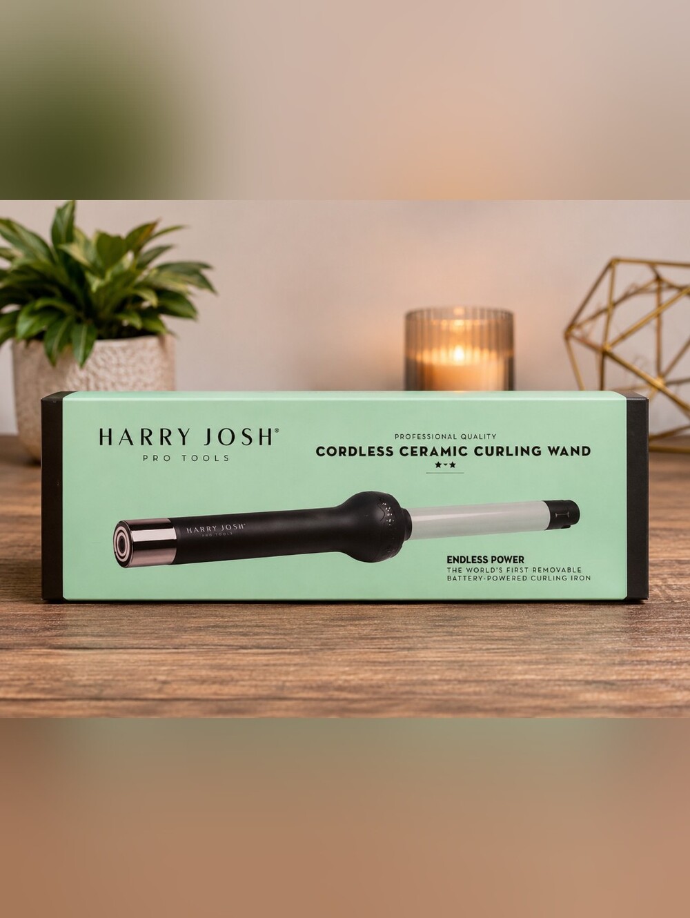 Harry Josh Brand Cordless Ceramic Curling Wand in Black
